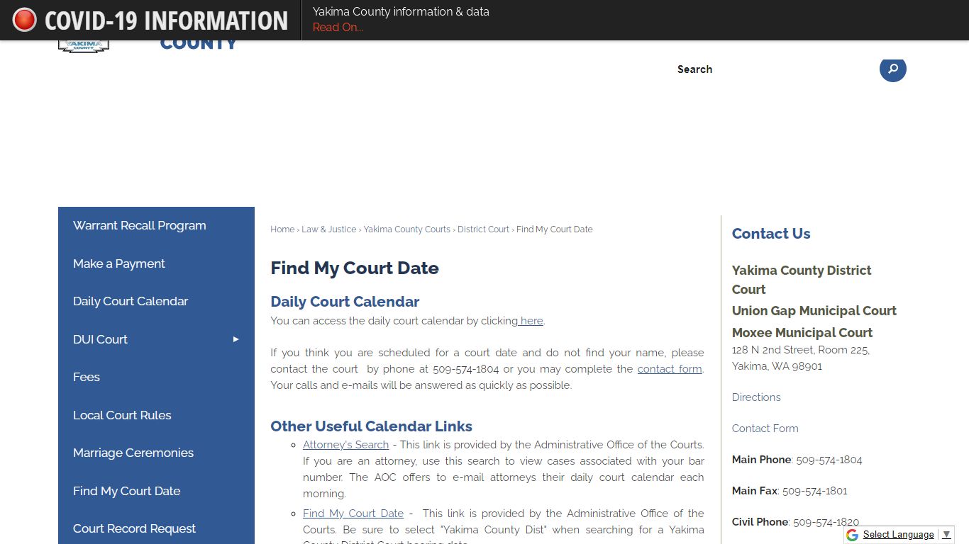 Find My Court Date | Yakima County, WA